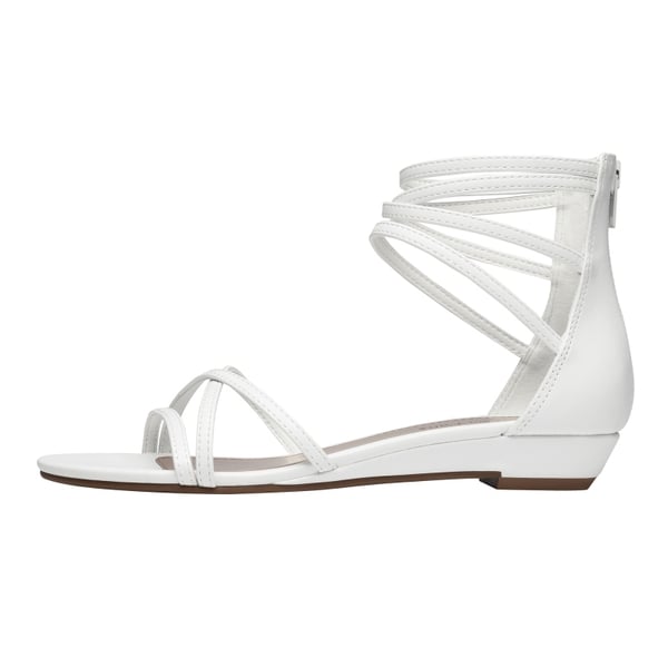 Ankle Strap Classic Low Wedge Sandals - WHITE PU - 3